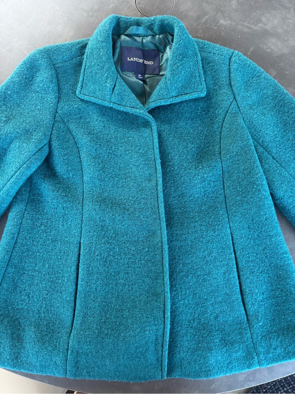 Lands' End Teal Wool-Blend Peacoat